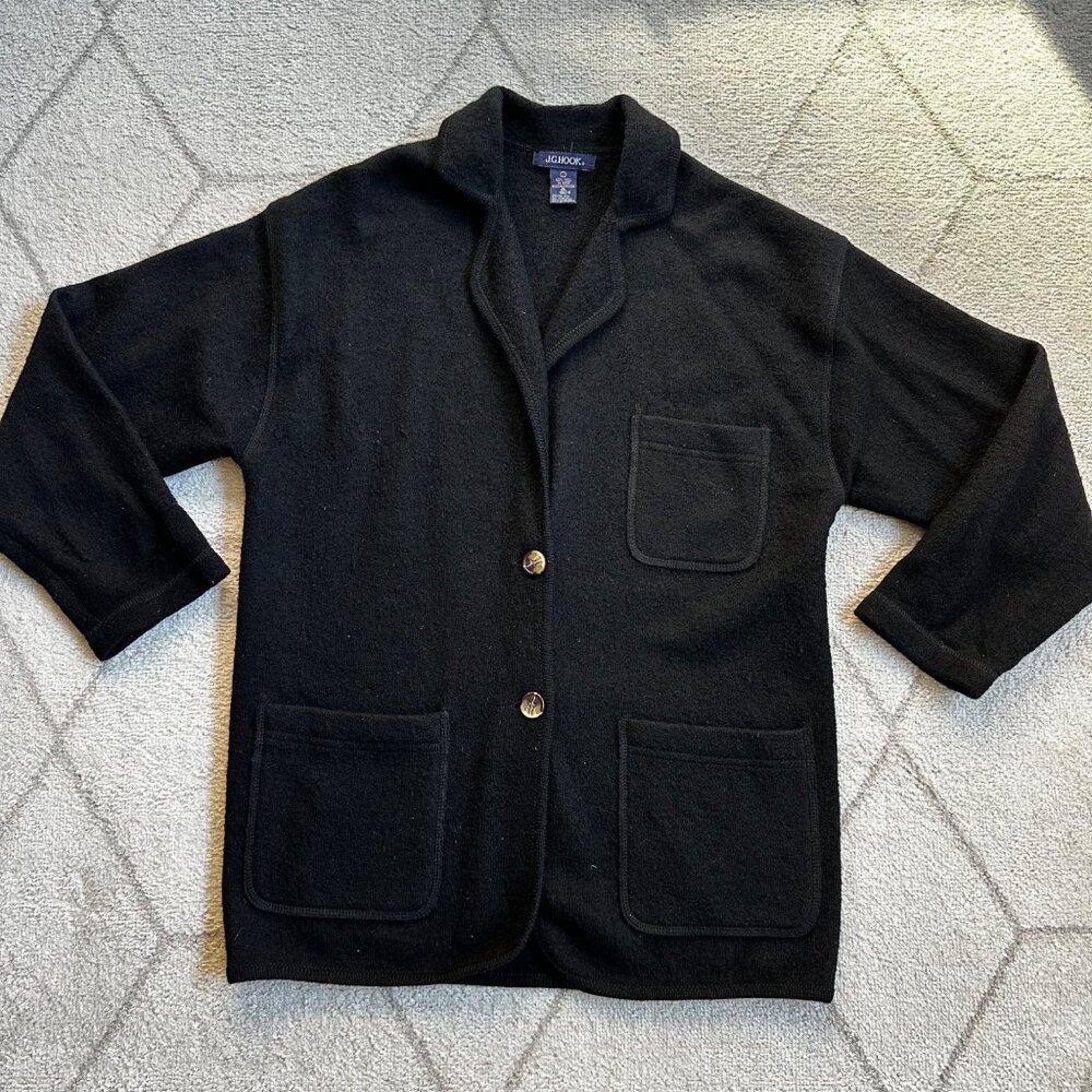 J.G.Hook Black Wool Button Front Coatigans Cardigan Jacket
